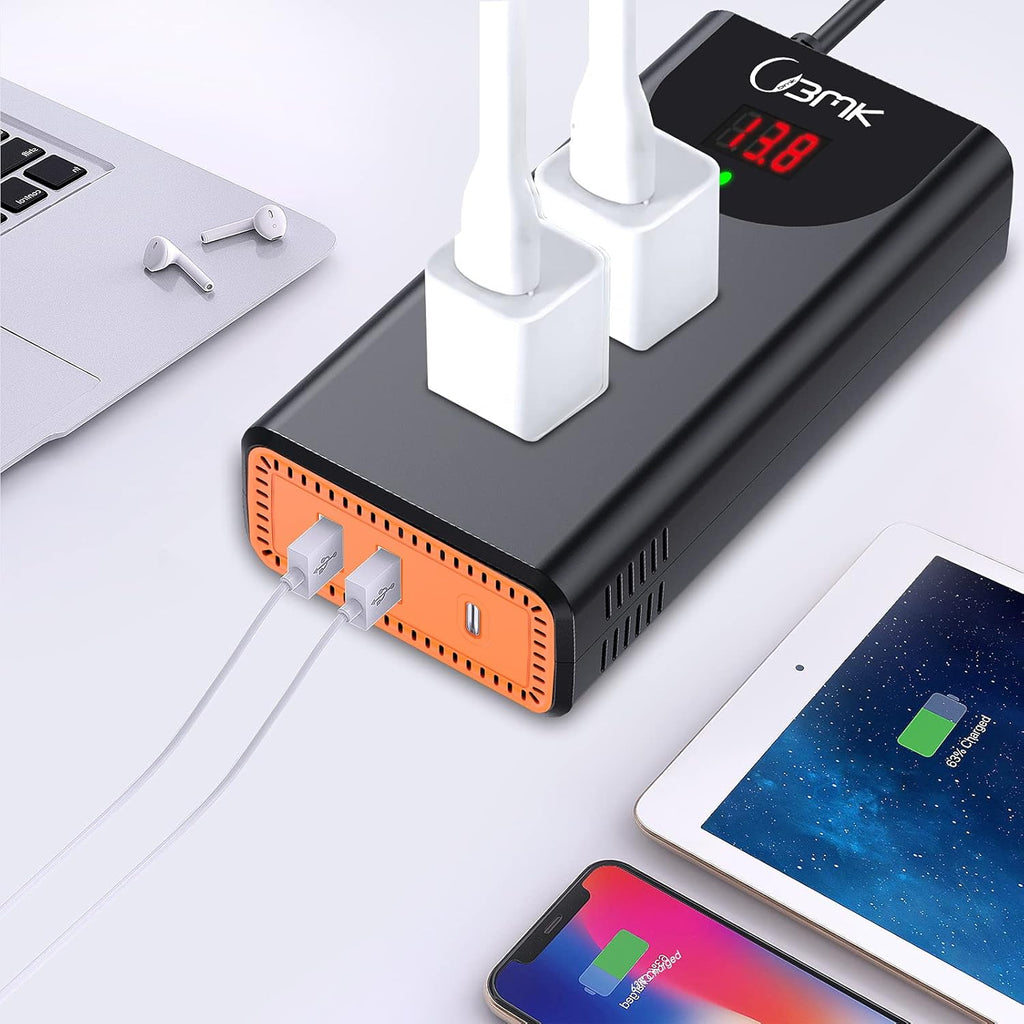300W Pure Sine Wave Inverter DC 12V to AC 110V Car Adapter with Dual USB Ports Type-C Charger LCD Screen Pack of 2 X692
