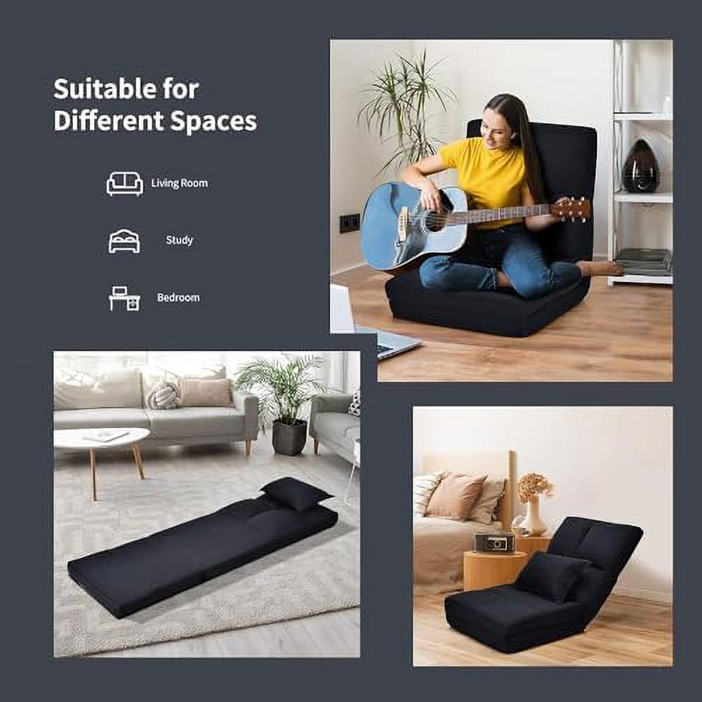 Moccha Folding Floor Chair with Pillow Adjustable 6 Reclining Position Upholstered Chaise Lounge B4851