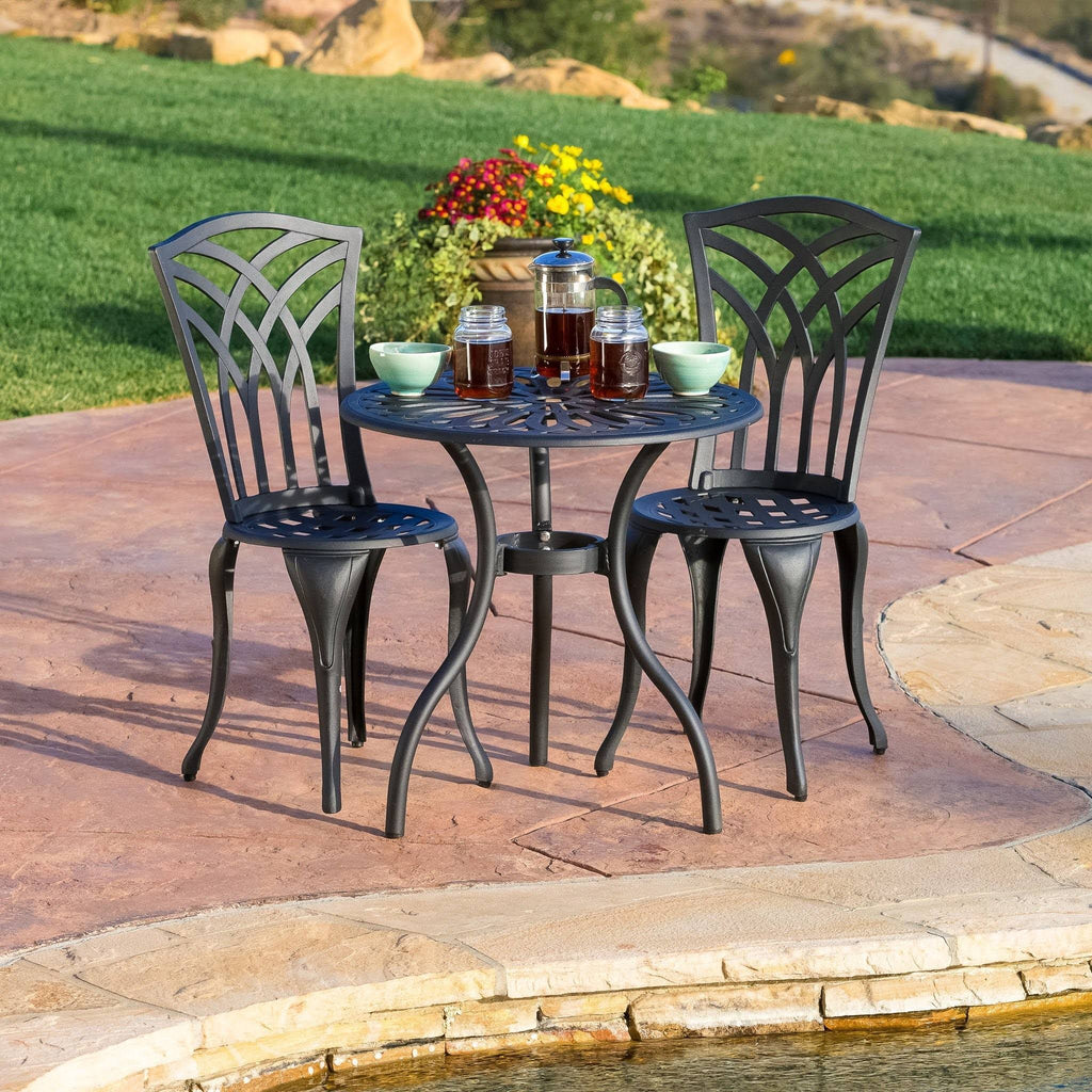 3PC Black and Sand Cast Aluminum Outdoor Bistro Set S780603