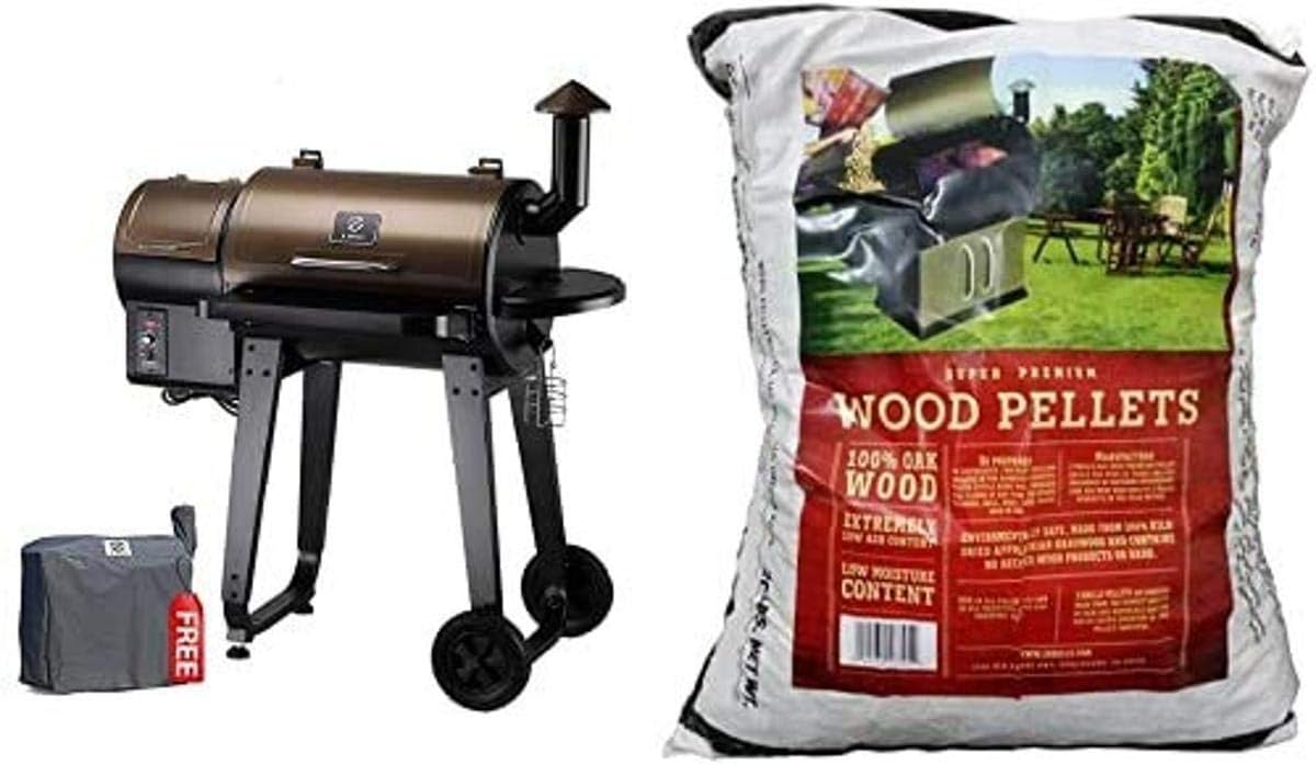 Wood Pellet Grill & Smoker with Auto Temperature Control, 700 sq in & American Oak Hard Wood Pellet 20 Lb T497