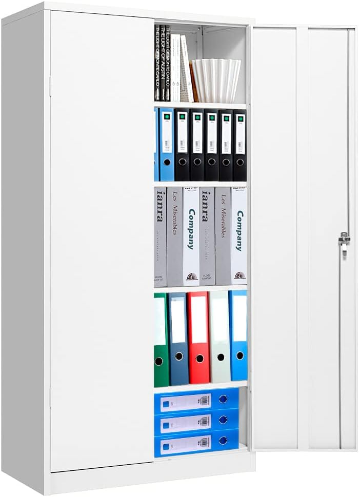 Black Tall Metal Storage Cabinet with 2 Doors and 4 Adjustable Shelves J36637