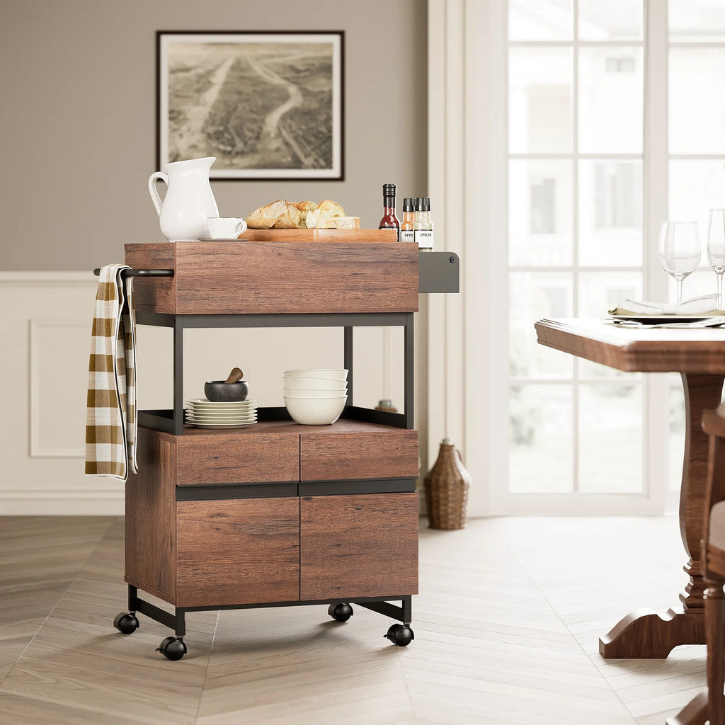 Rolling Kitchen Island with Storage Cabinet and Open Shelf H97531