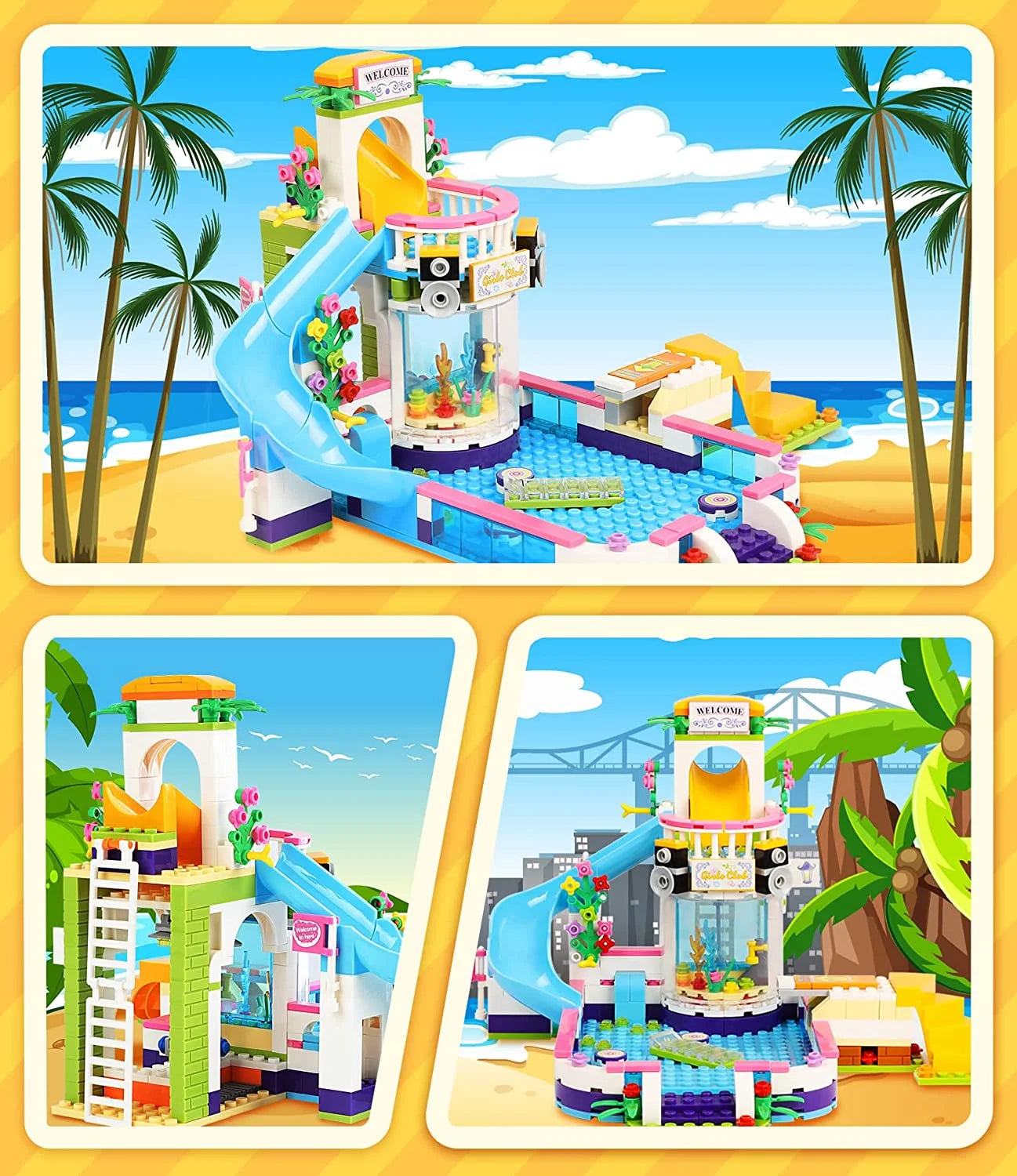 727 Pieces Pool Building Blocks Set with Toy Juice Bar and Hot Tub L271807