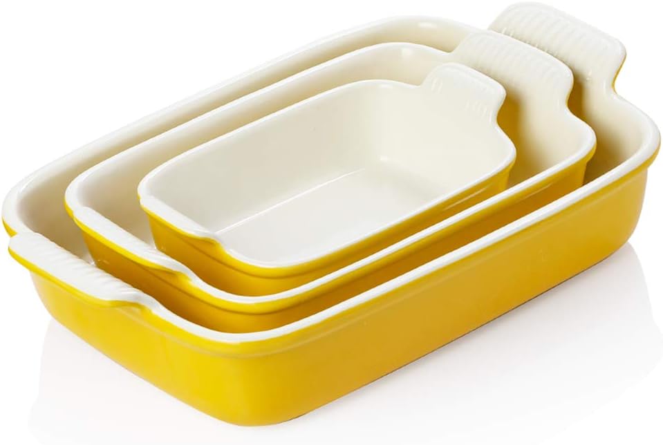 Yellow Porcelain 13 x 9.8 inch Ceramic Rectangular Baking Dish O6527