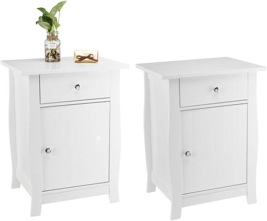 Brown Nightstand with Drawer and Storage Cabinet O1137