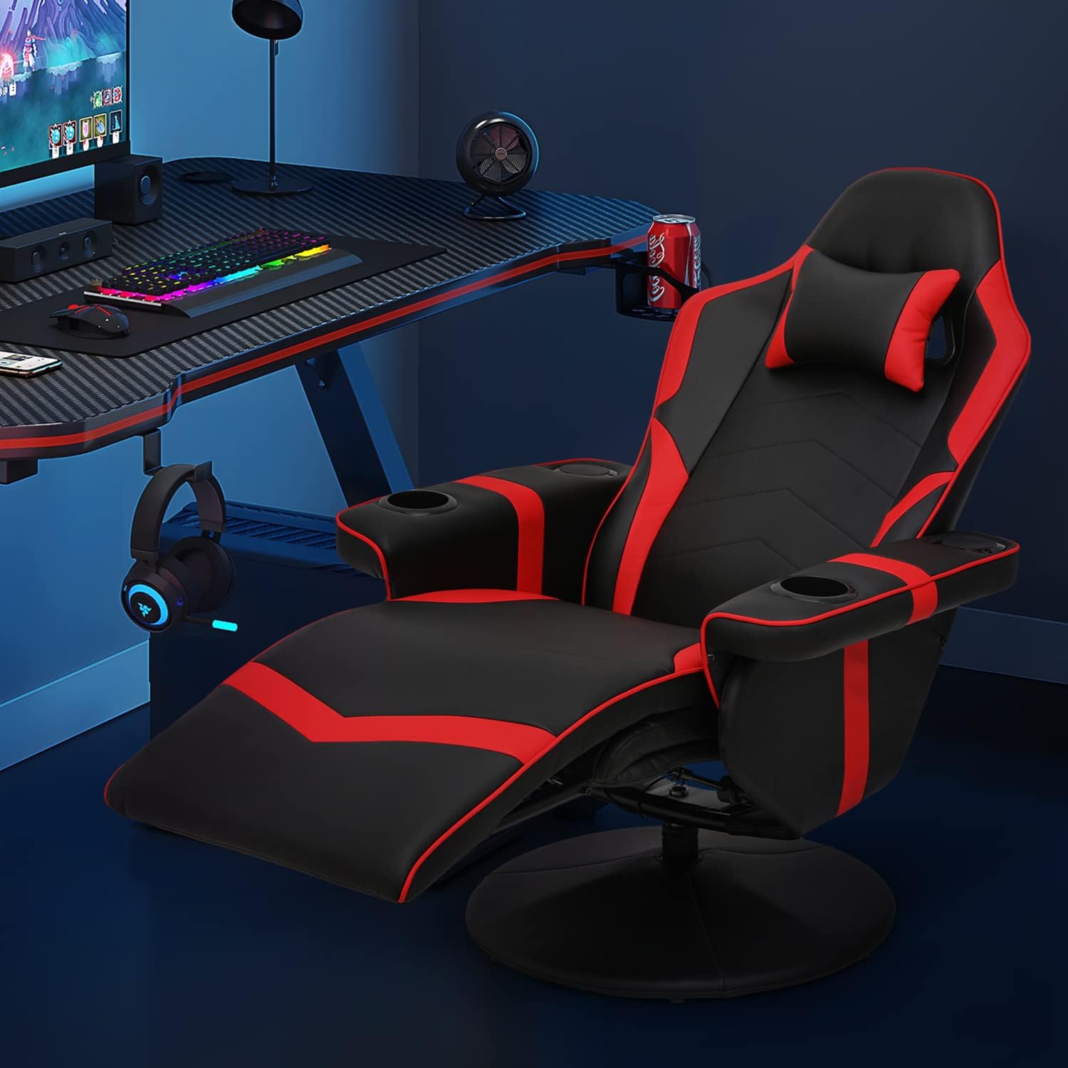 Red PU Leather Gaming Recliner Chair with Speakers E897152
