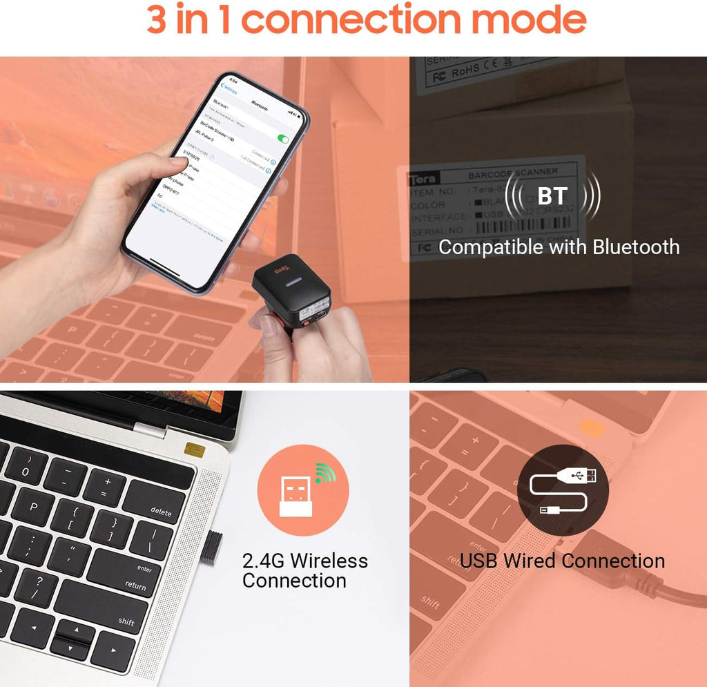 Wireless Ring Barcode Scanner with Bluetooth F683