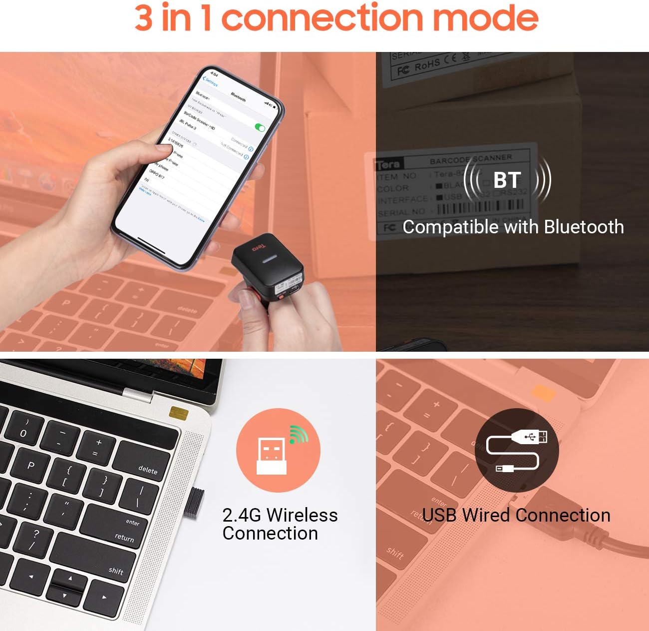 Wireless Ring Barcode Scanner with Bluetooth F683