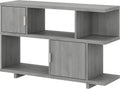 Low Geometric Bookcase with Doors in Modern Gray P99087
