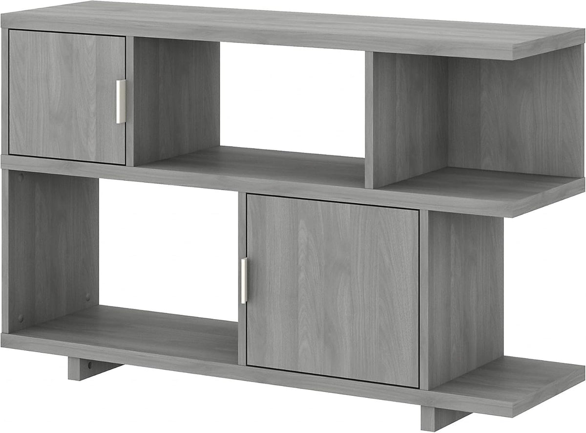 Low Geometric Bookcase with Doors in Modern Gray P99087