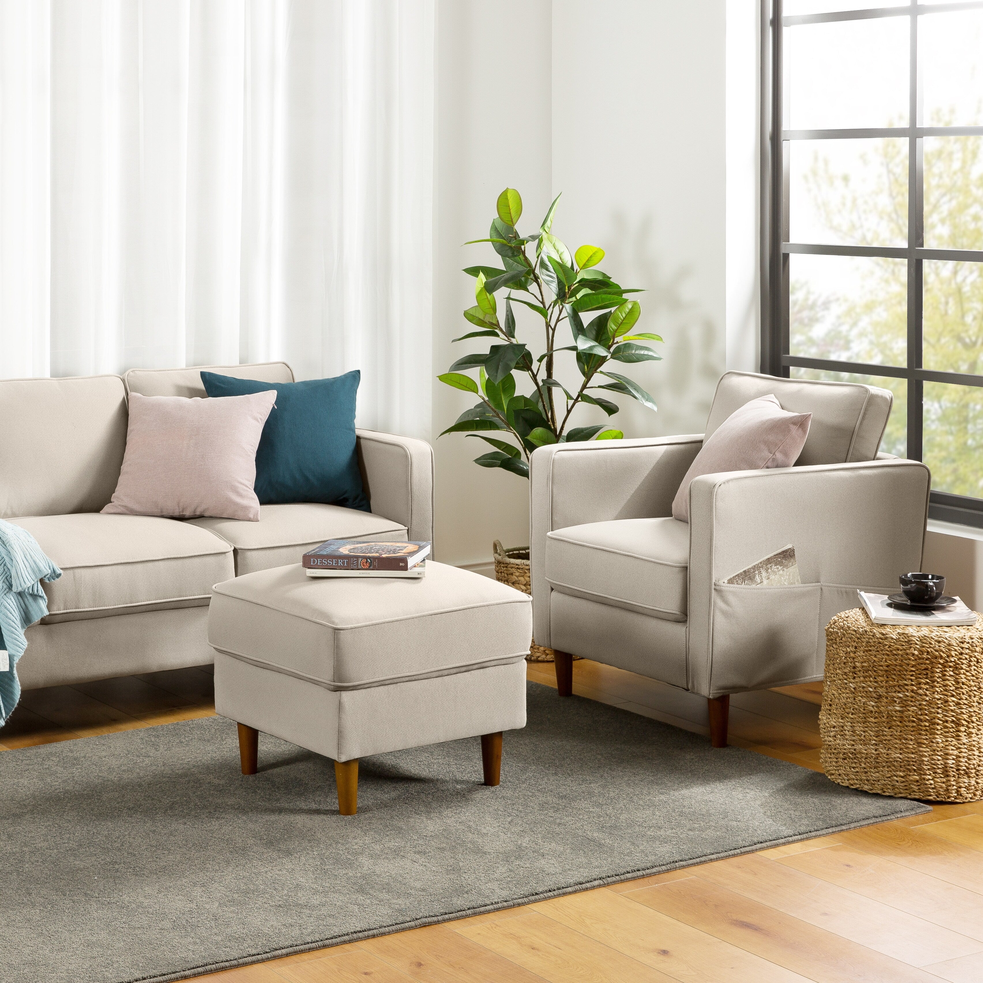 Dark Grey Linen Sofa with Arm Pockets W977751