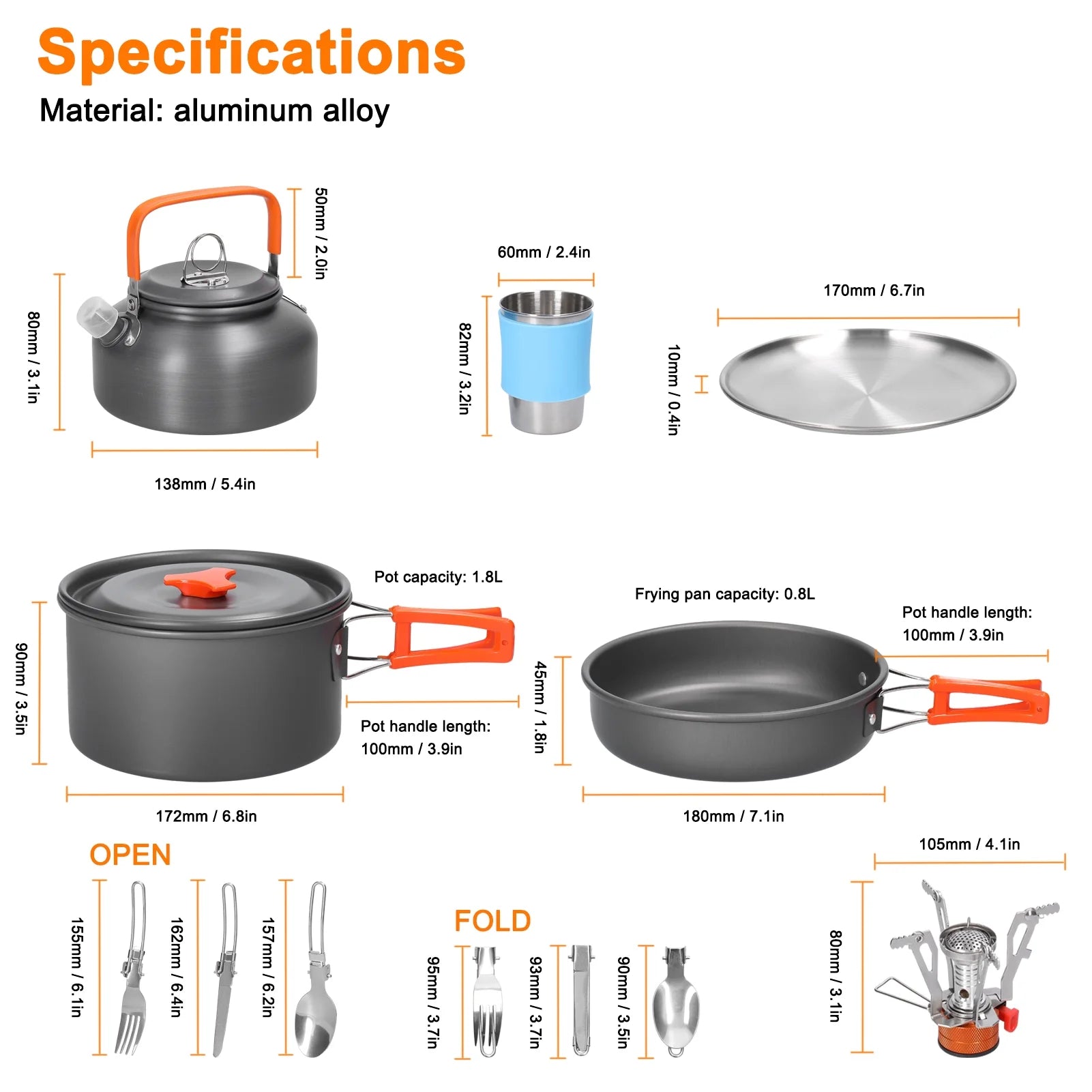 Portable Aluminum Alloy Camping Cookware Kit J636