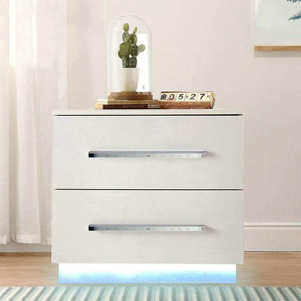 High Gloss 2 Drawer LED Nightstand Cabinet S812