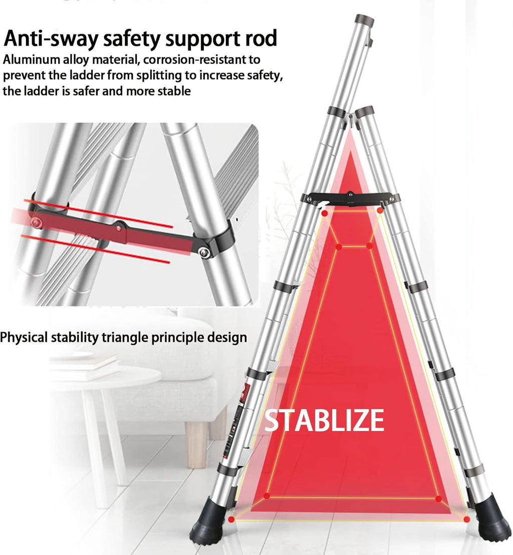 4 + 5 Step Telescoping Ladder, Aluminum Alloy Folding Extendable Ladder with Non-Slip Rubber Feet, 330lbs Load Capacity Q9751
