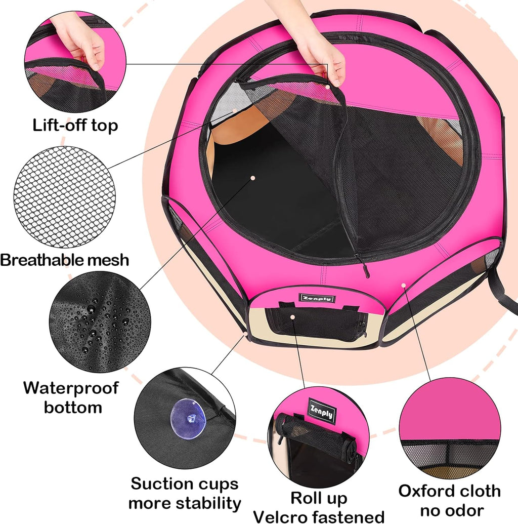 Portable Pet Playpen Foldable Pop Up Kennel Tent Crate with Shade Ventilation Mesh Q8678