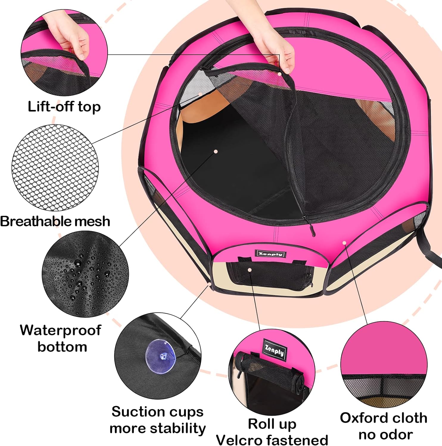 Portable Pet Playpen Foldable Pop Up Kennel Tent Crate with Shade Ventilation Mesh Q8678