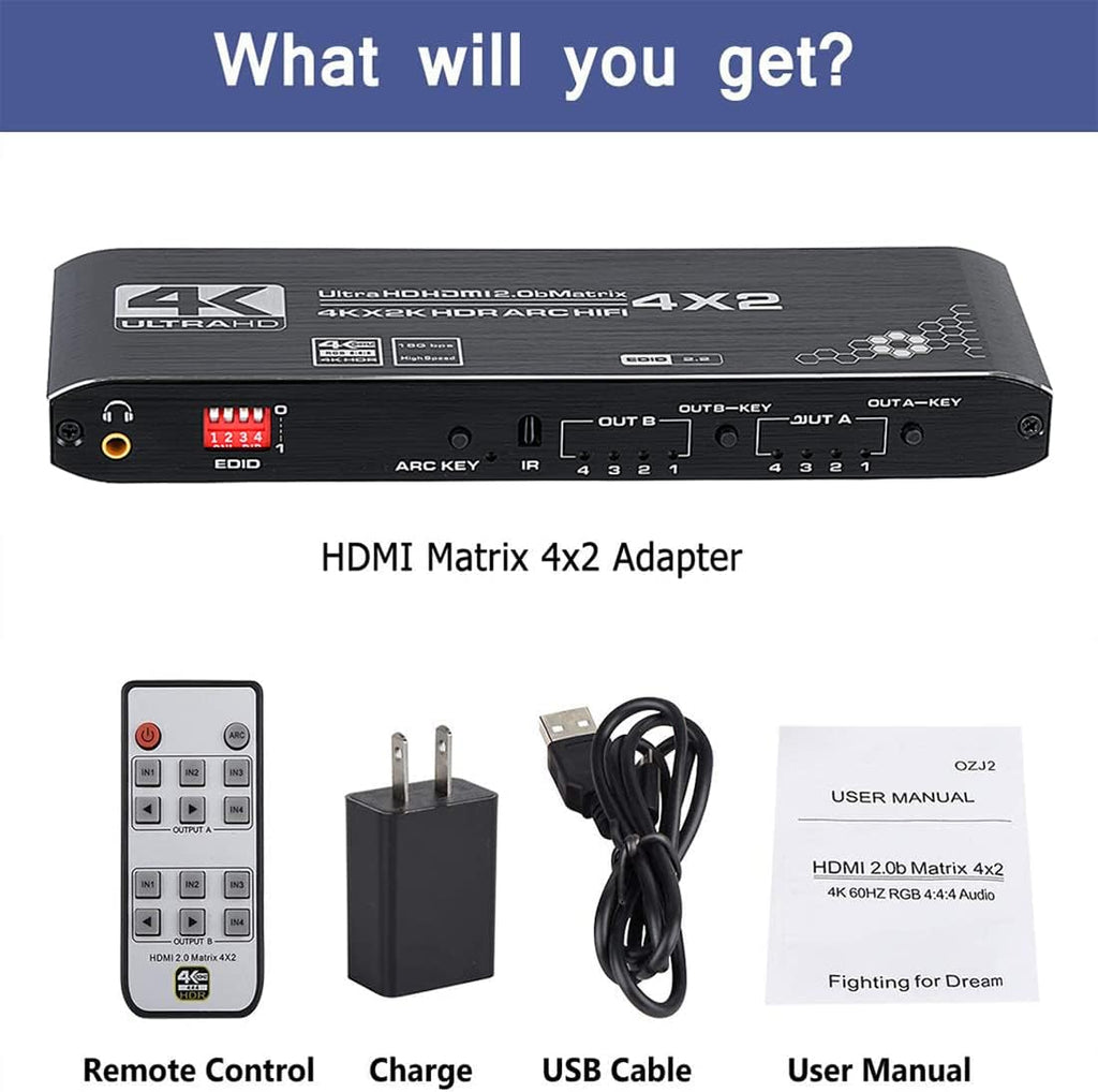 4K HDMI Matrix Switch 4x2 with IR Remote Control, Pack of 2 M236