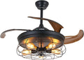 Black 42 Inch Retractable Blades Ceiling Fan with Remote Control A3694