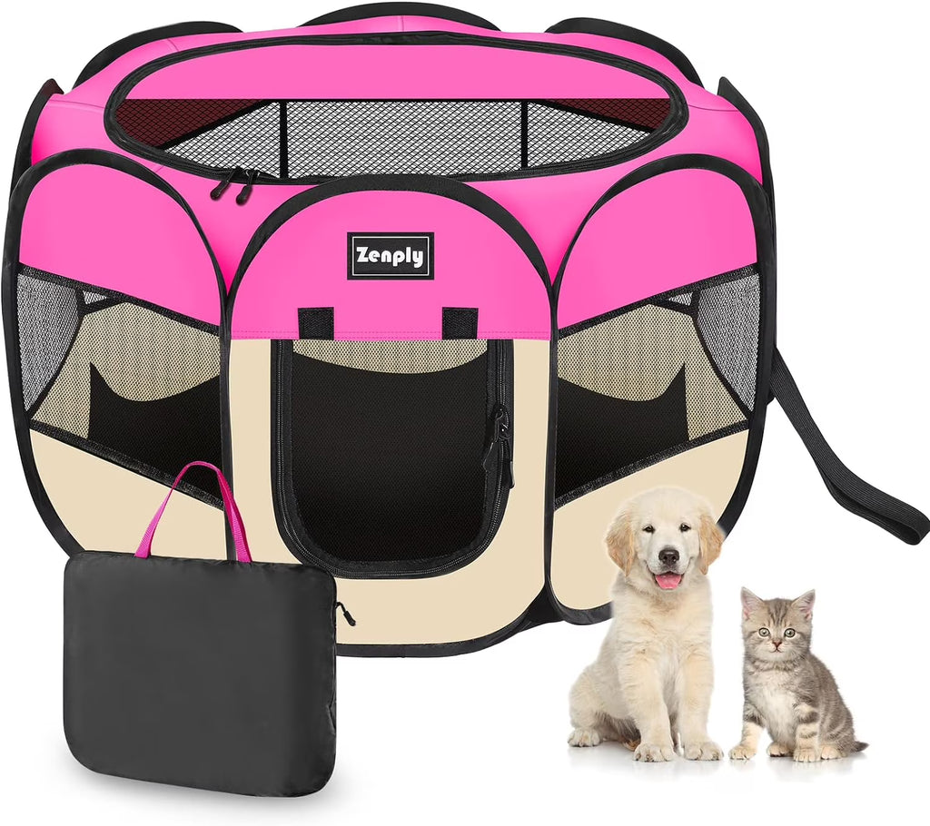 Portable Pet Playpen Foldable Pop Up Kennel Tent Crate with Shade Ventilation Mesh Q8678
