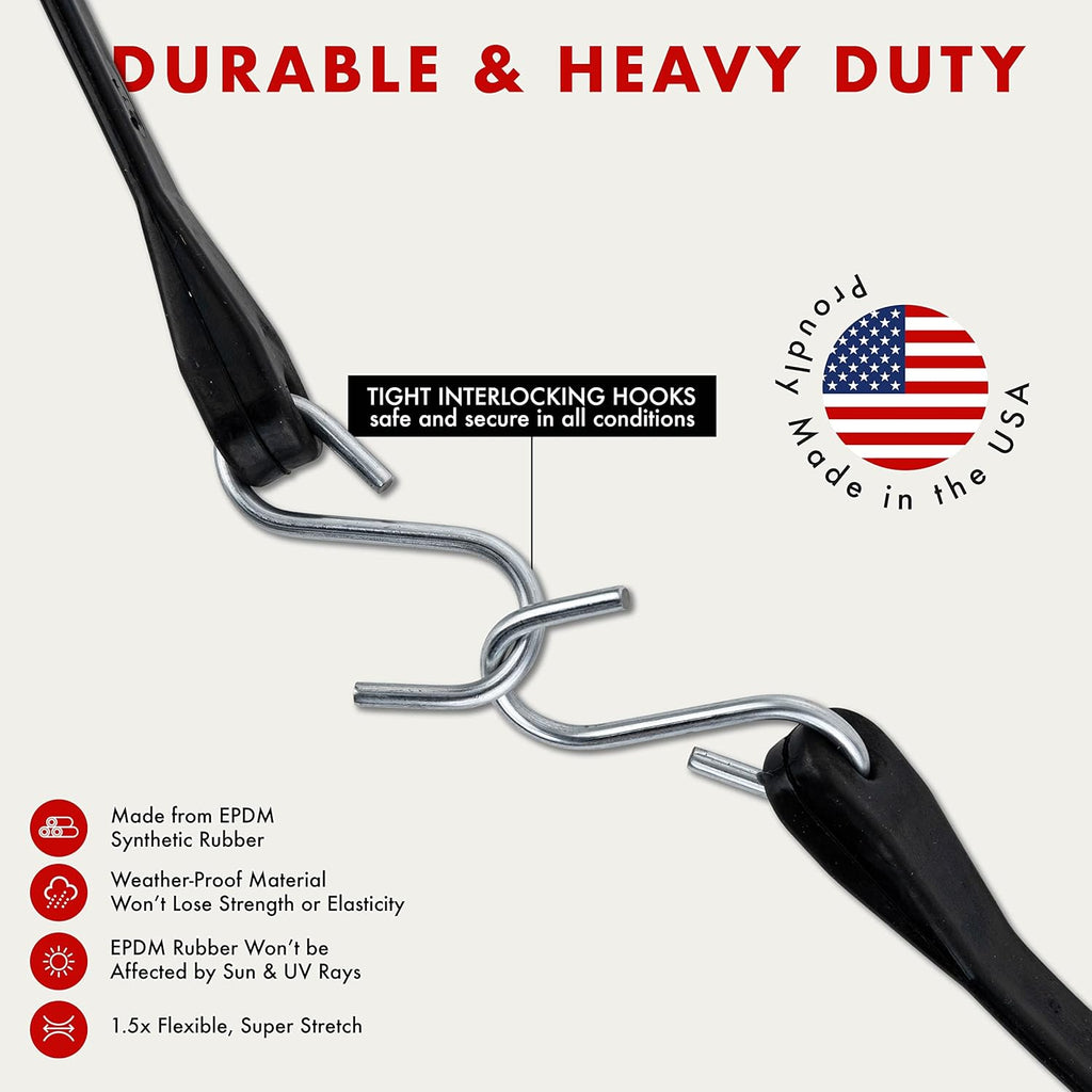 50 Pack 41" EPDM Rubber Tarp Straps with Crimped Hooks E311