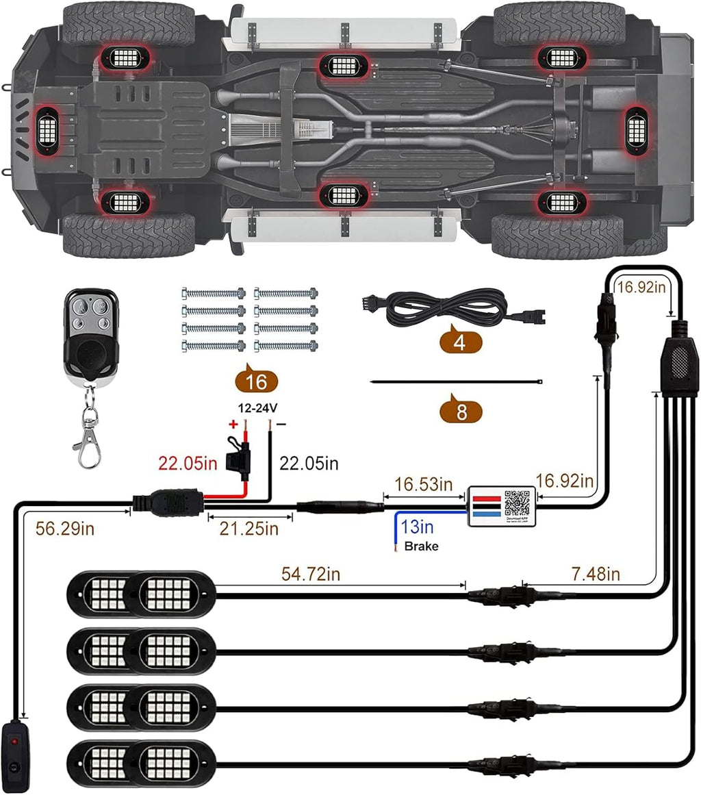 RGB LED Rock Lights for Trucks, Waterproof Car Neon Light Kit (8 Pods) Z603316