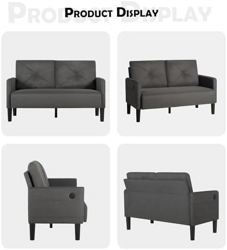 Tufted 2 Seater Loveseat Sofa Couch with Charger Port & Pocket X112