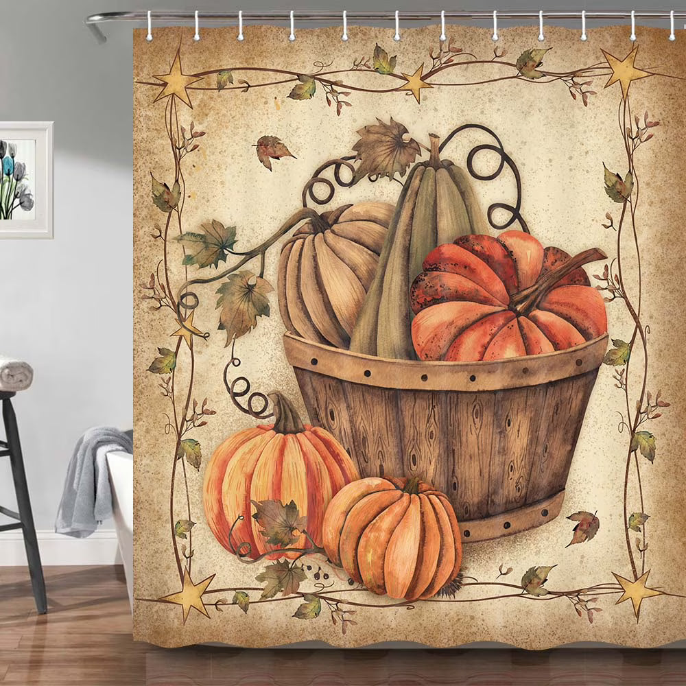 Fall Maple Leaves Fabric Shower Curtain with Hooks Set 60x72 Inch A7839