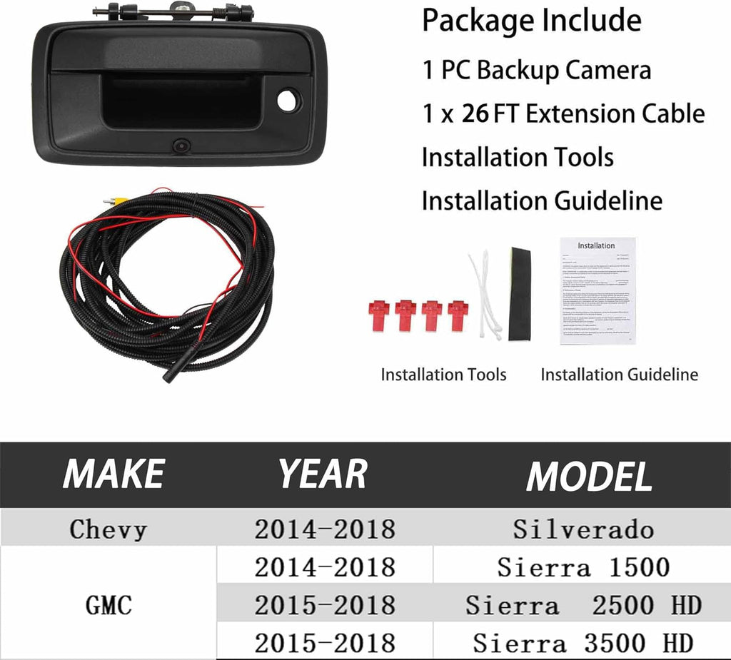 Tailgate Handle Backup Camera for 2014-2018 Chevy Silverado GMC Sierra T8926