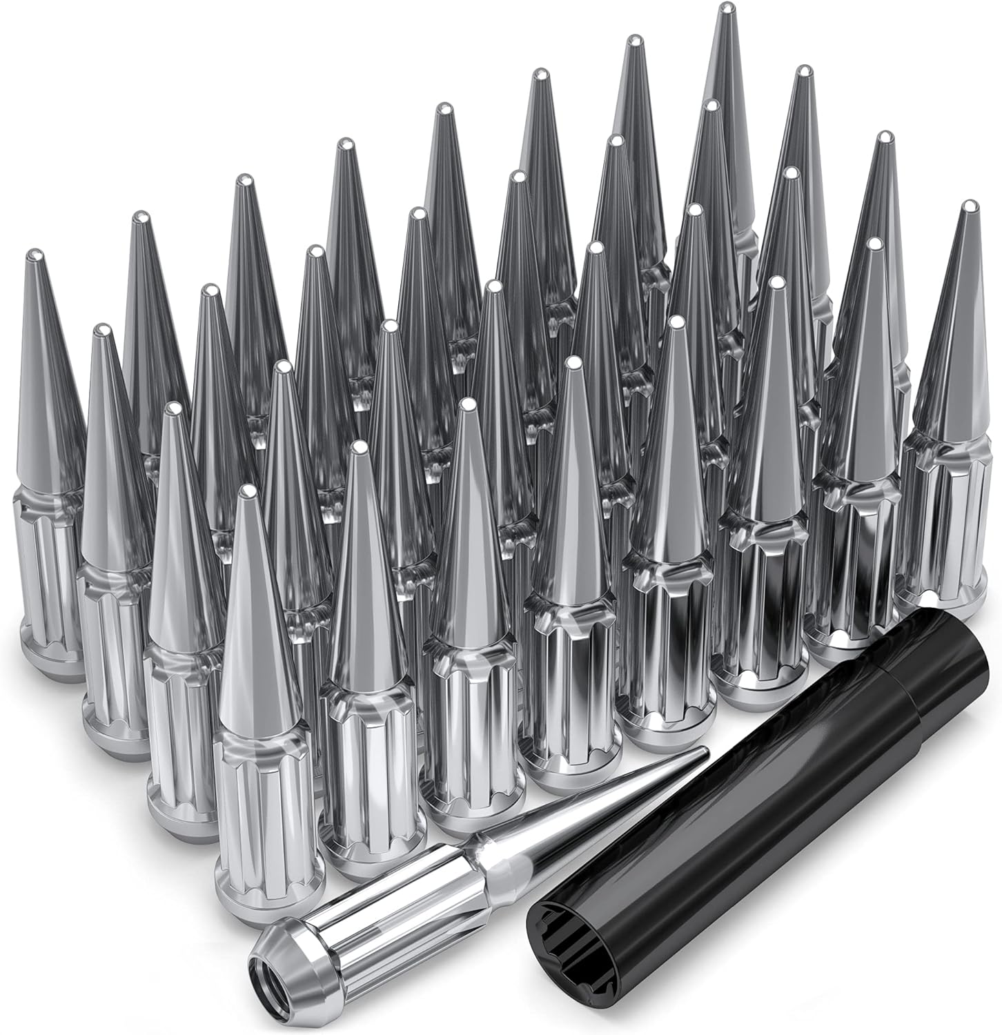 Black 1/2"-20 1-Pc Spline Spike Lug Nut Set, 25 Pack M678053