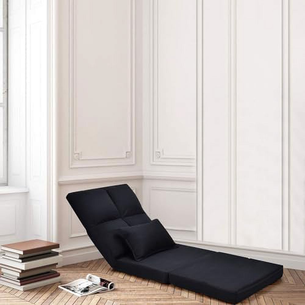 Moccha Folding Floor Chair with Pillow Adjustable 6 Reclining Position Upholstered Chaise Lounge B4851