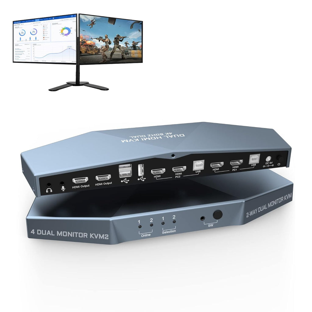 2 PCs Dual Monitor KVM Switch 4K@60Hz HDMI Z93502