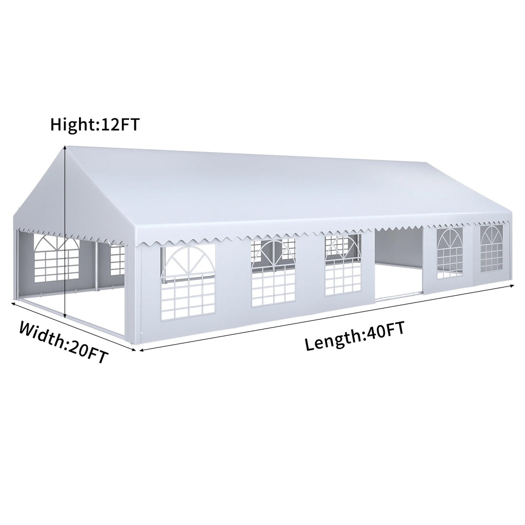 20x40FT White Roof Party Tent with Detachable PVC Sidewalls H546