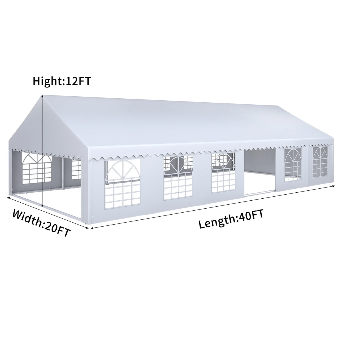 20x40FT White Roof Party Tent with Detachable PVC Sidewalls H546