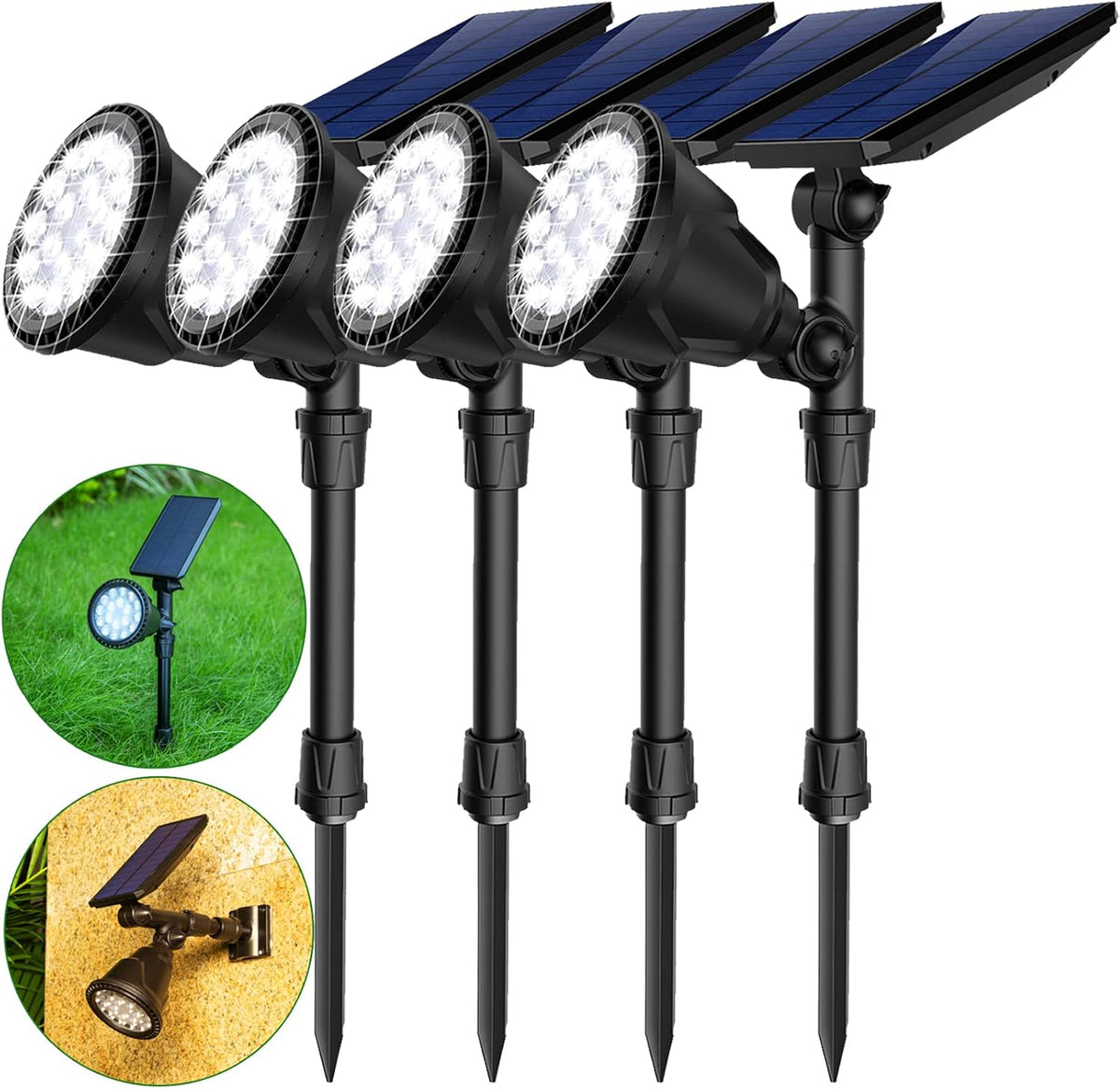 4 Pack Warm White Waterproof Solar Landscape Spotlights A921