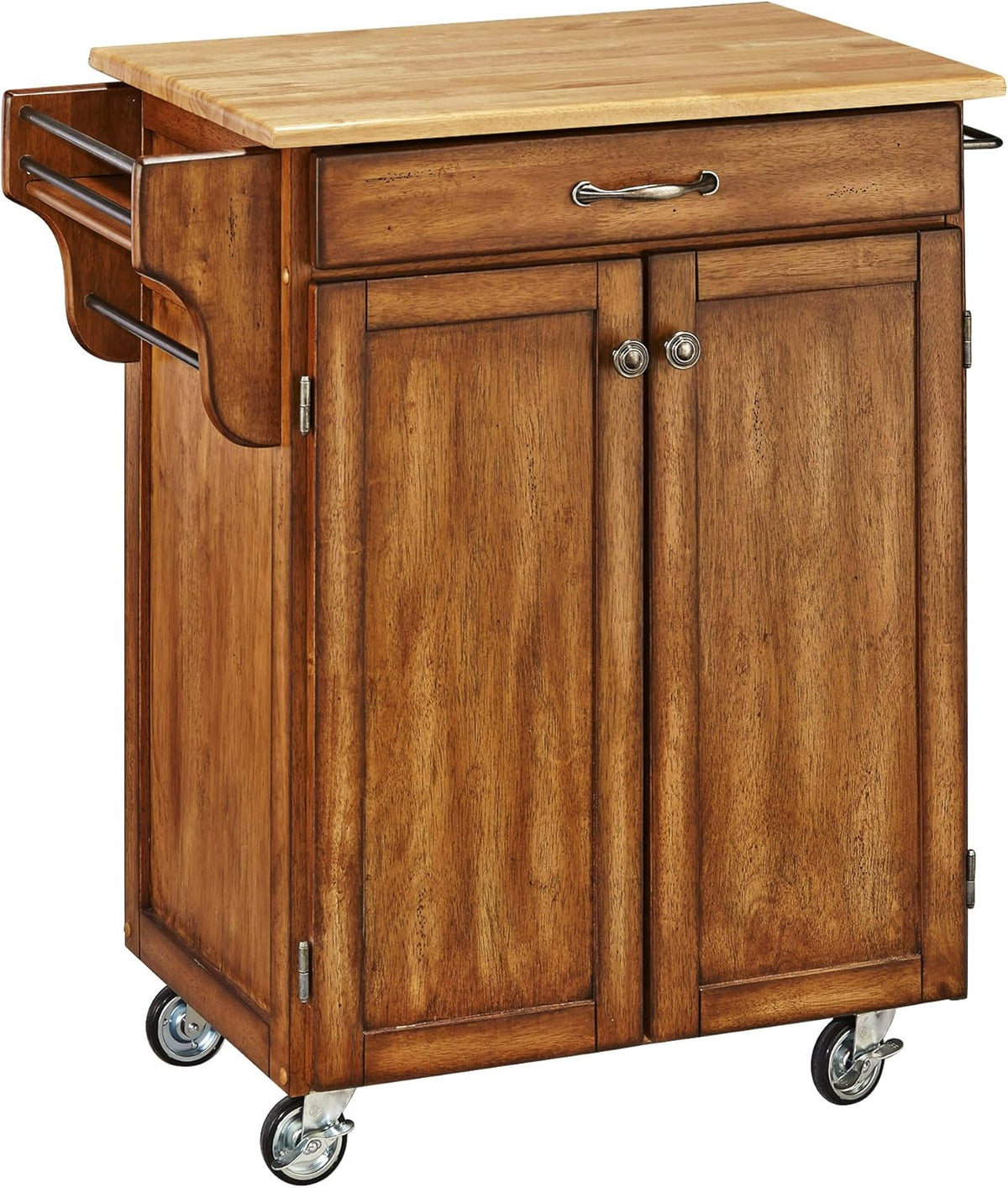 Cherry 2 Door Cabinet Kitchen Cart with Oak Top T761