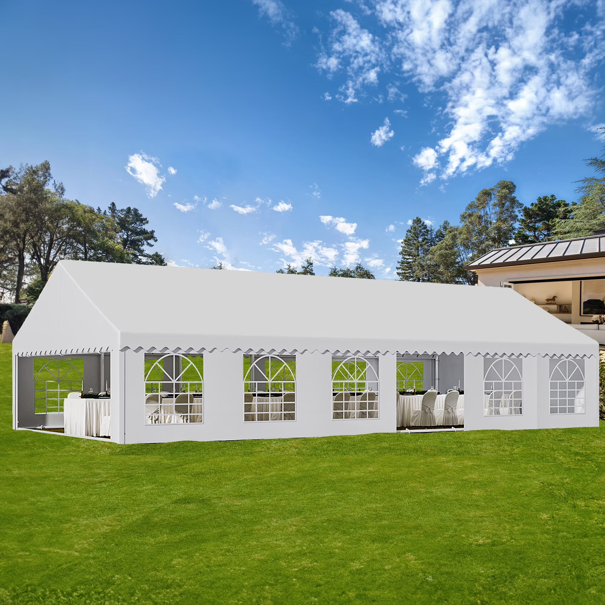 20x40FT White Roof Party Tent with Detachable PVC Sidewalls H546