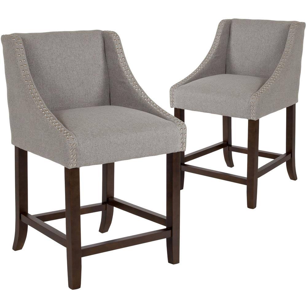 Light Gray Fabric Bar Stool Set of 2 P9994