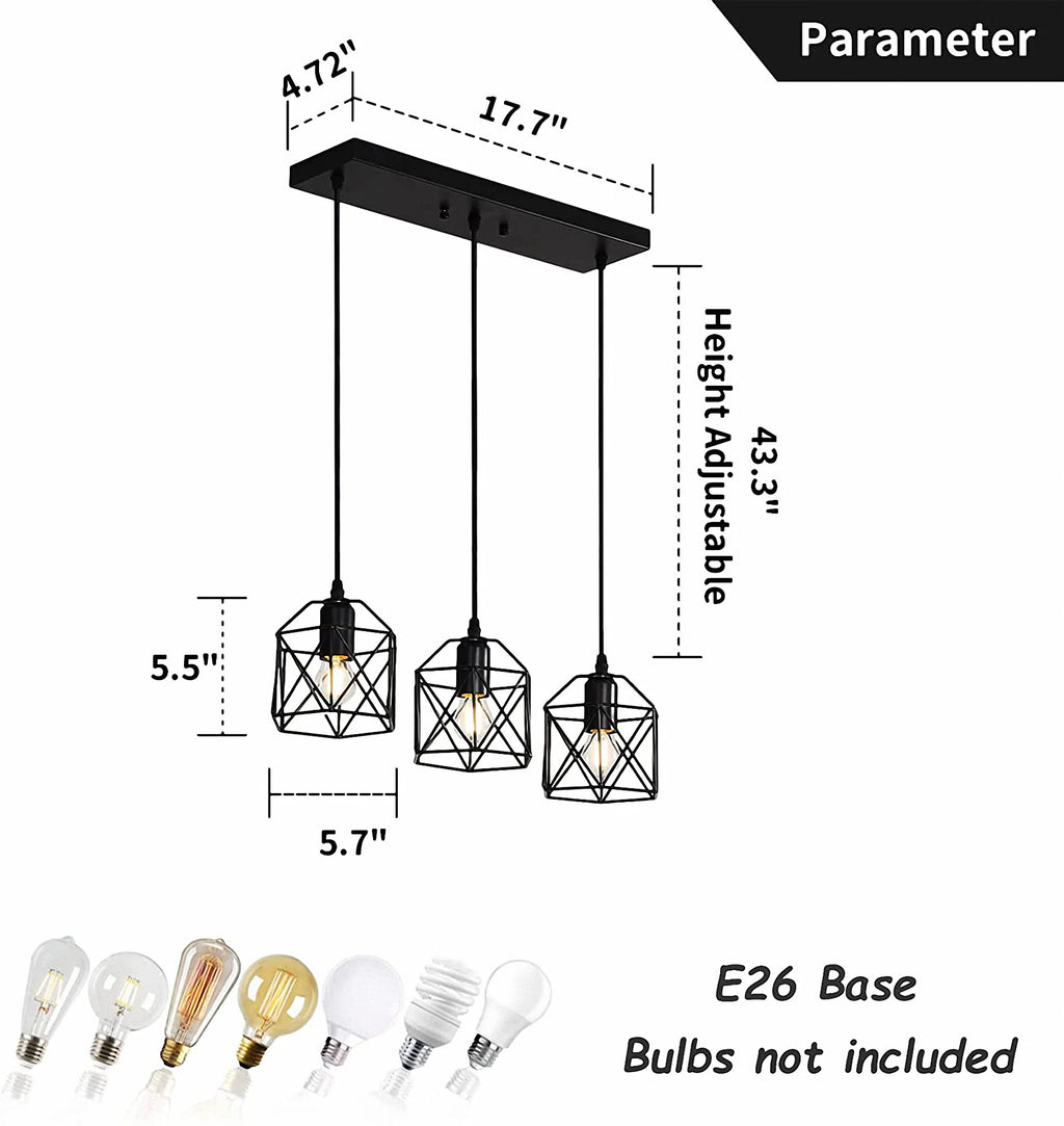 Black Finish 3 Lights Cage Pendant Lighting J53505