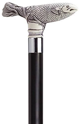 Antique Scrimshaw Fish Derby Handle Walking Cane 36 inch Antique Black F4504