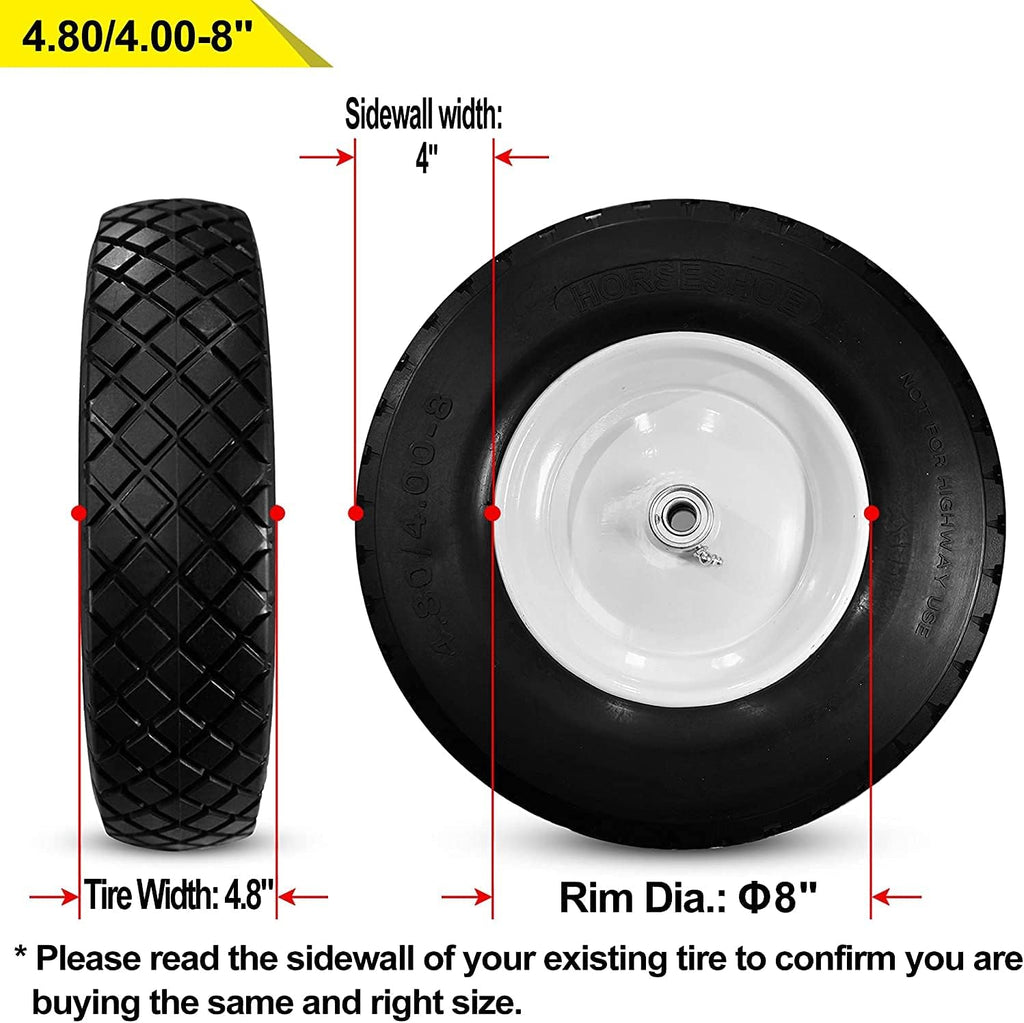Flat-Free 4.80/4.00-8 Wheelbarrow Cart Wheels with Grease Fitting A16234