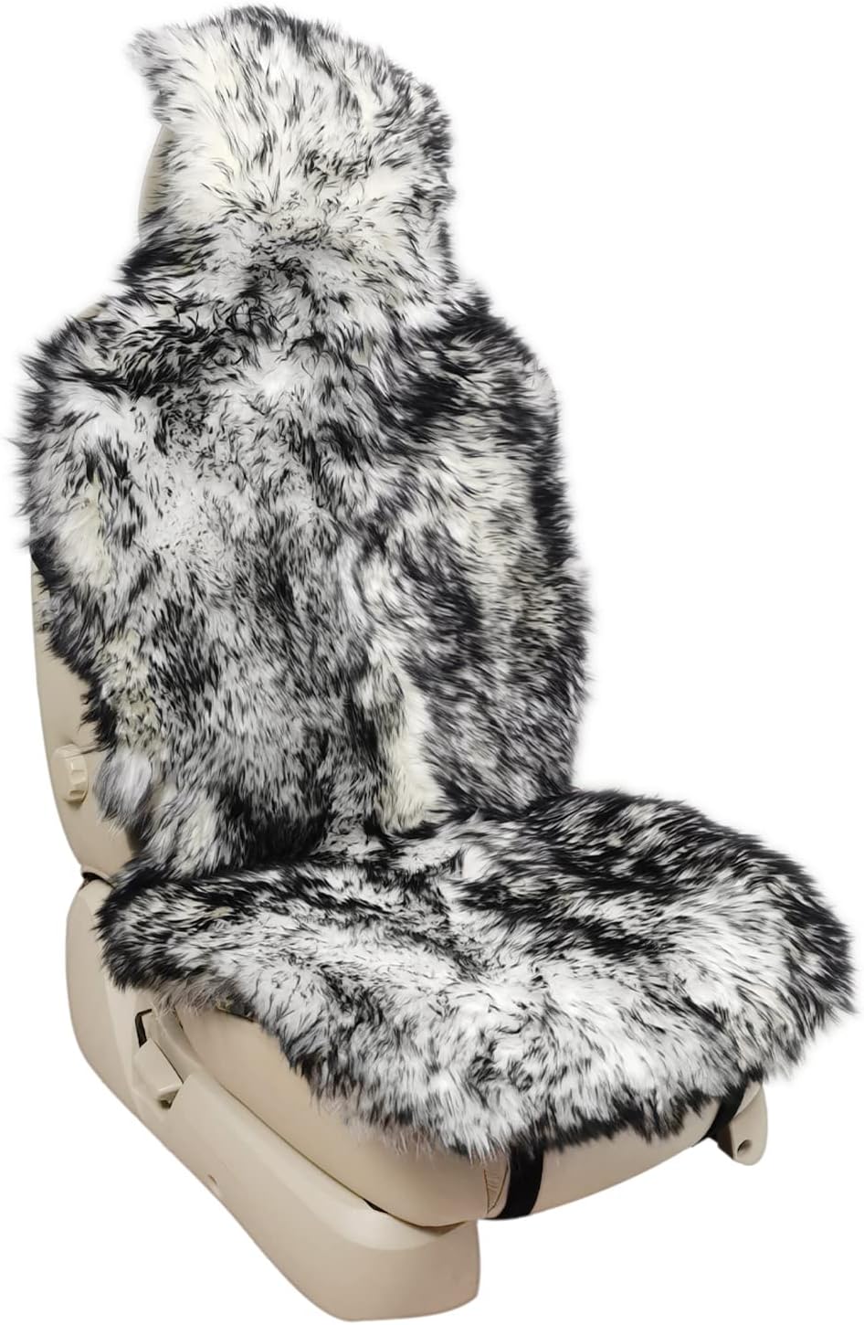 Genuine Australian Sheepskin Car Seat Cover, 1pc - White/Black B92515