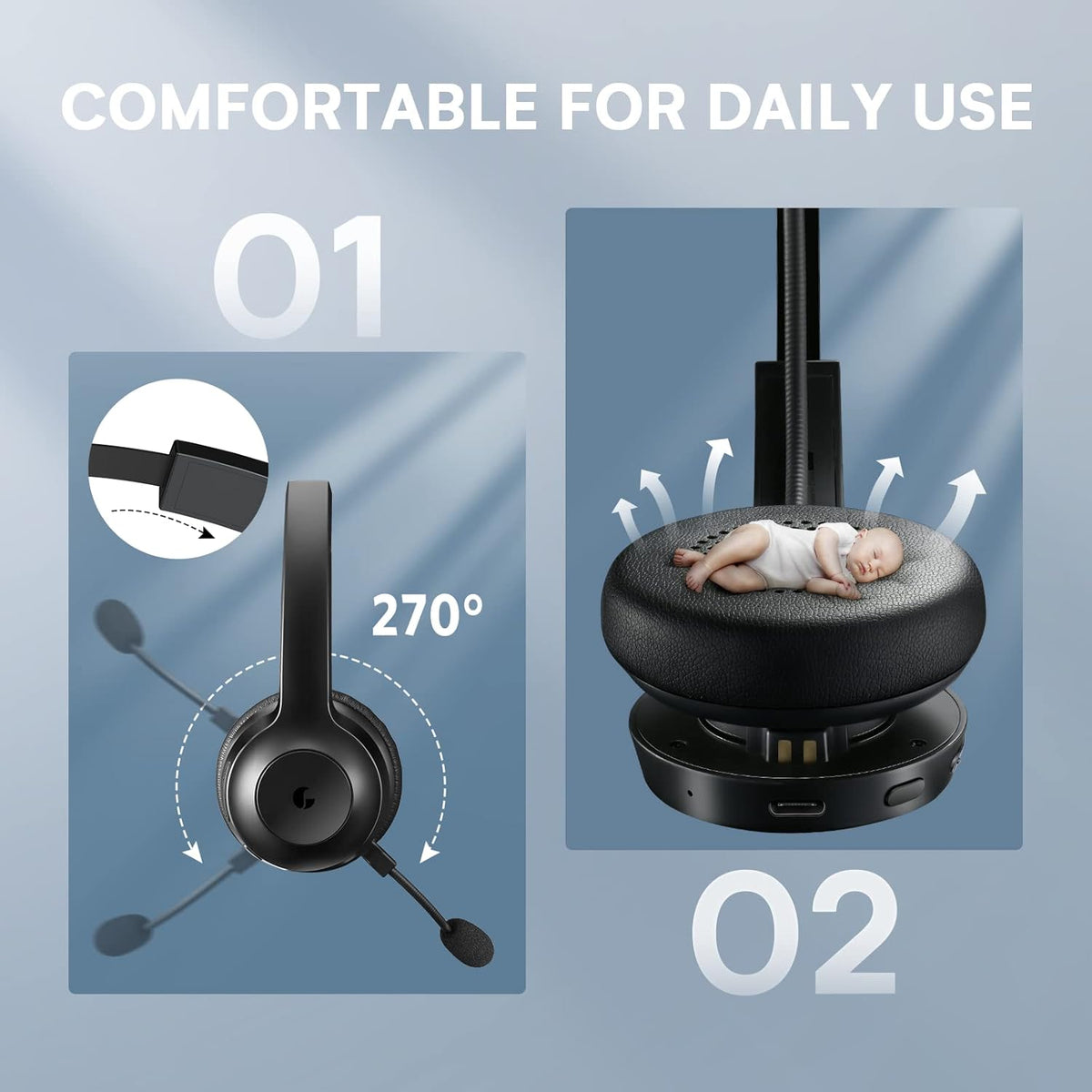 Wireless Bluetooth Headset with Microphone, AI Noise Cancelling, 35 Hrs Talk Time, Pack of 2 L349345