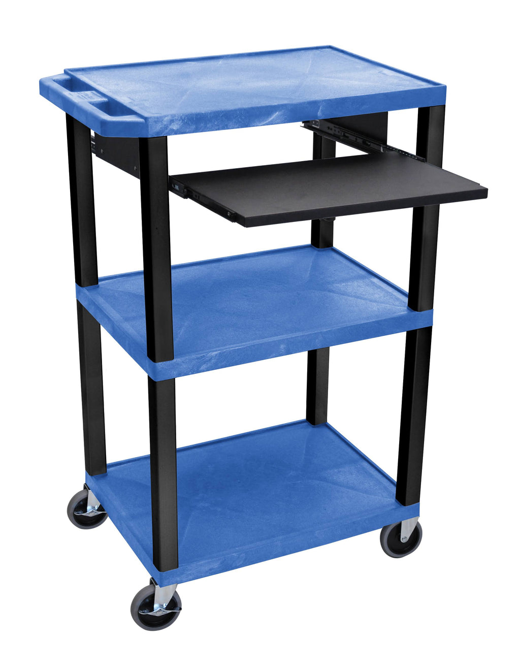 Blue 3 Shelf Cart with Black Pullout Shelf K6725