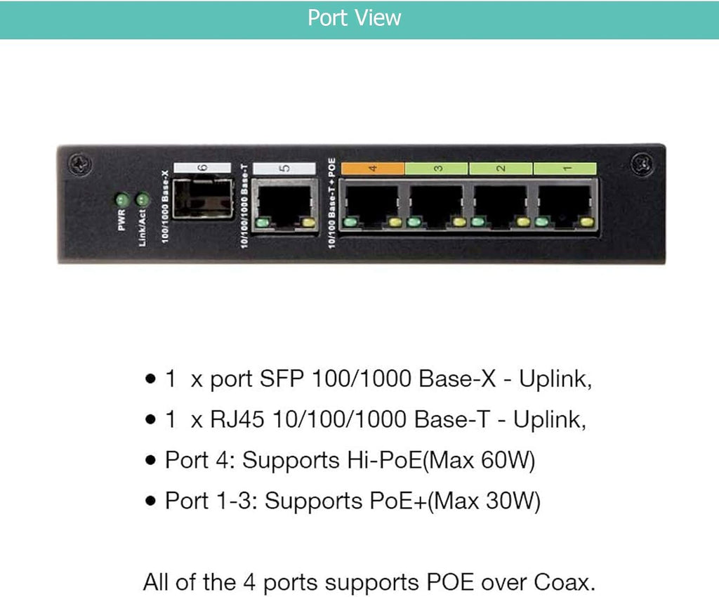 Industrial 4 Port POE & EOC Hybrid ePOE Switch with Ethernet Over Coax Technology G19720