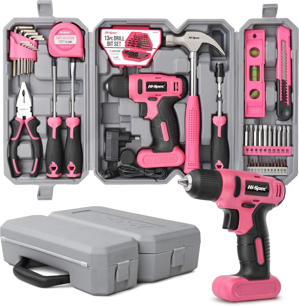 58 Piece Red 8V Power Drill Screwdriver & Household DIY Tool Kit P77705