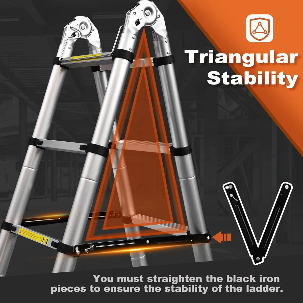 Telescoping Aluminum Extension Ladder with 2 Triangle Stabilizers W243658