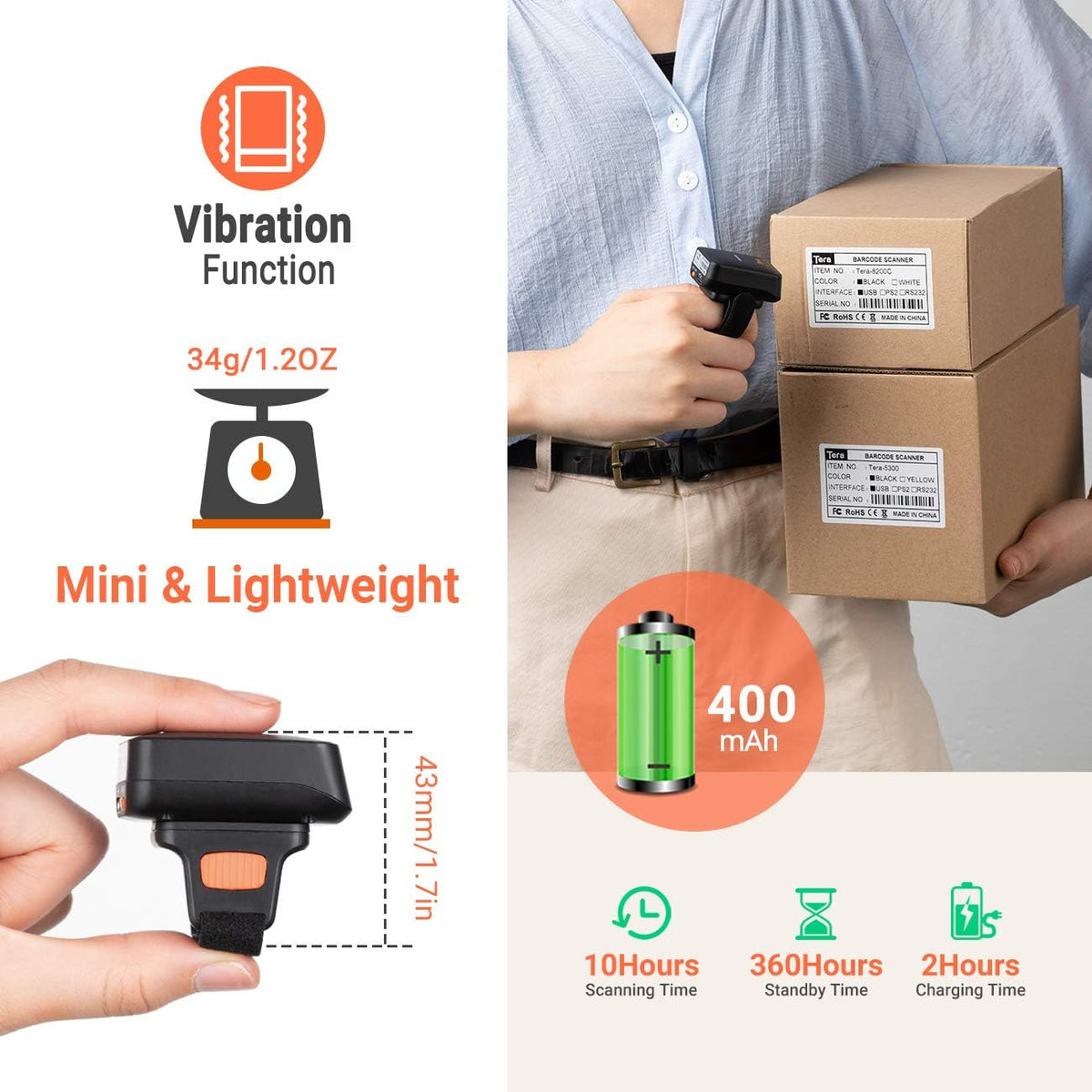 Wireless Ring Barcode Scanner with Bluetooth F683