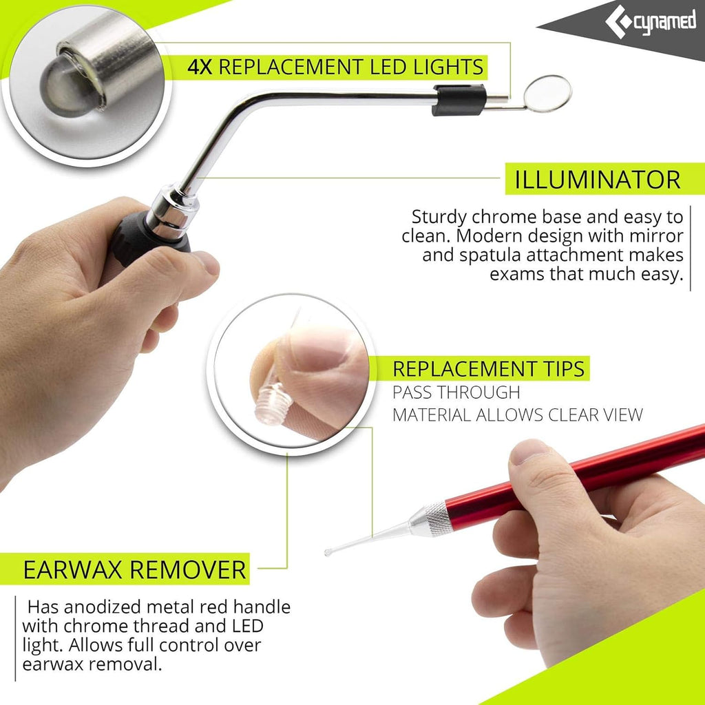 ENT Diagnostic Kit with Otoscope, Opthalmoscope, Earwax Remover, Nasal Dilator, Speculum, LED Lights, Mirrors, Replacement Tips, Leather Carry Bag Q617