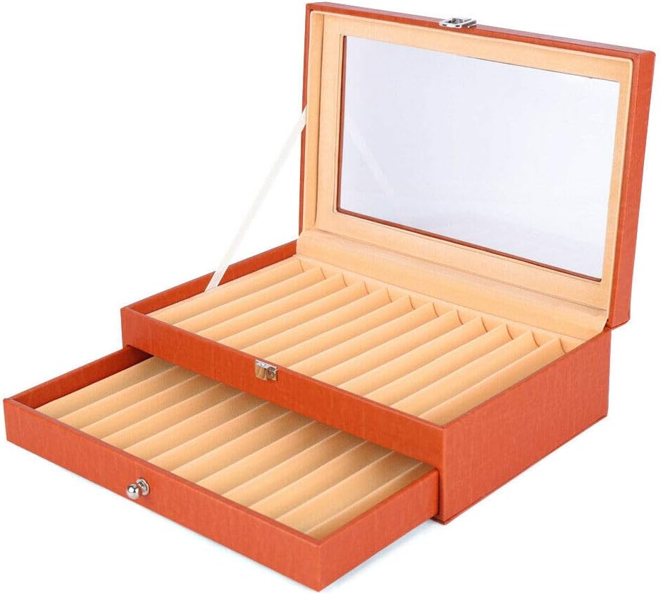 Leather Pen Display Case Storage Organizer Box with Drawer (Black, 36 Slot) P58987