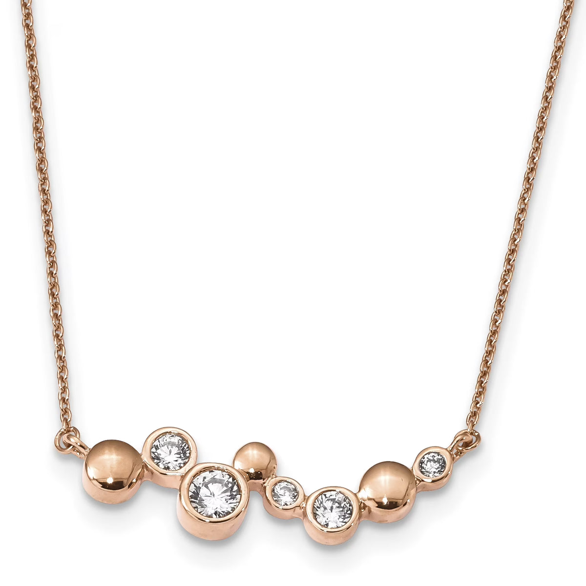 Sterling Silver Rose Gold-plated CZ Bar Necklace T58452